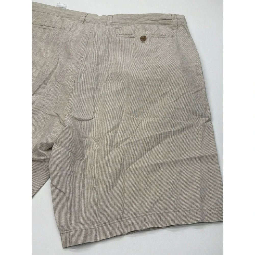Banana Republic‎ Mens 38 Linen Cotton Striped Shorts Beige White Summer Chino